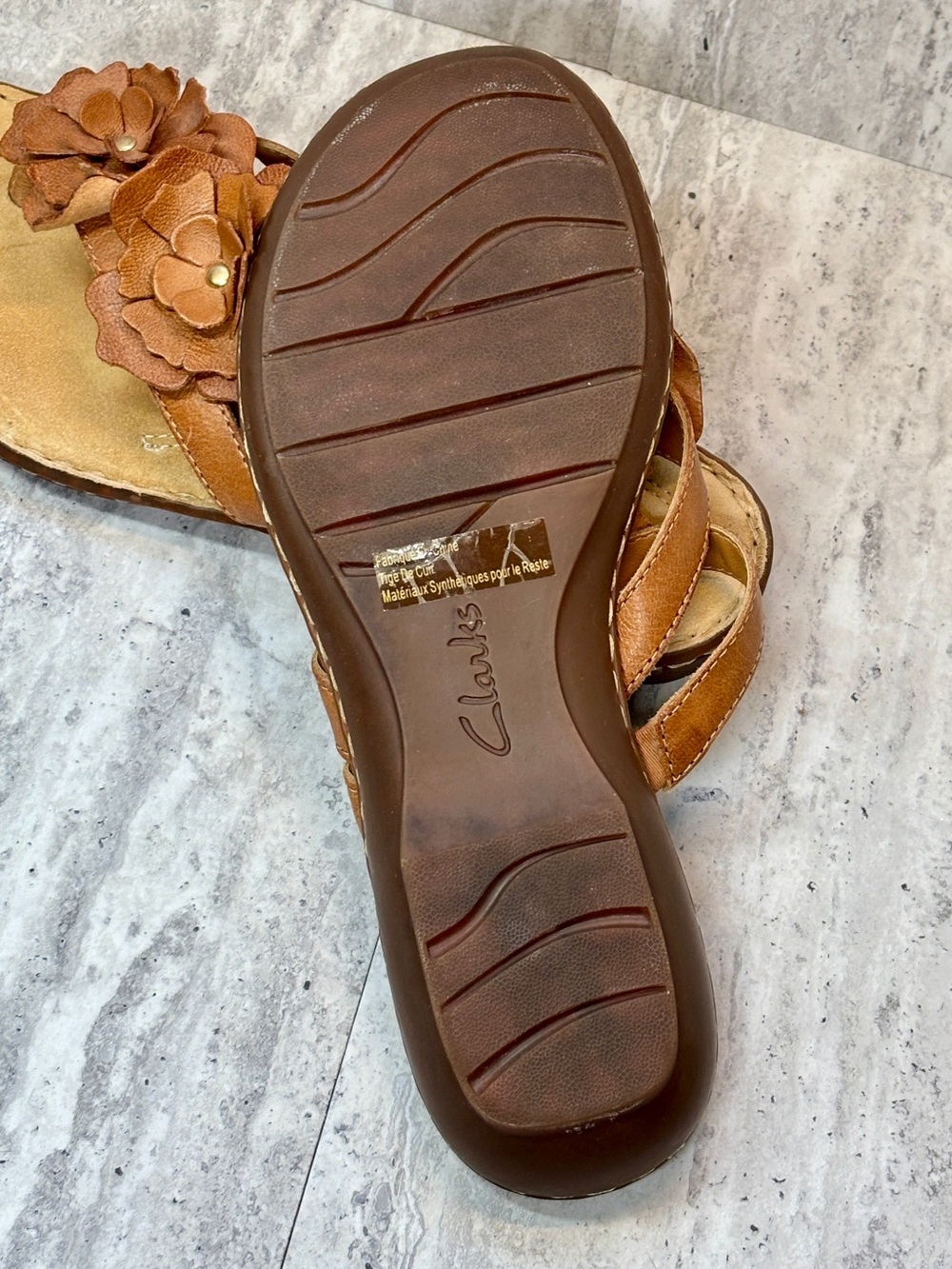 Clarks Brown Leather Flower Accent Comfort Sandals Sz 8M NEW - Picture 8 of 8